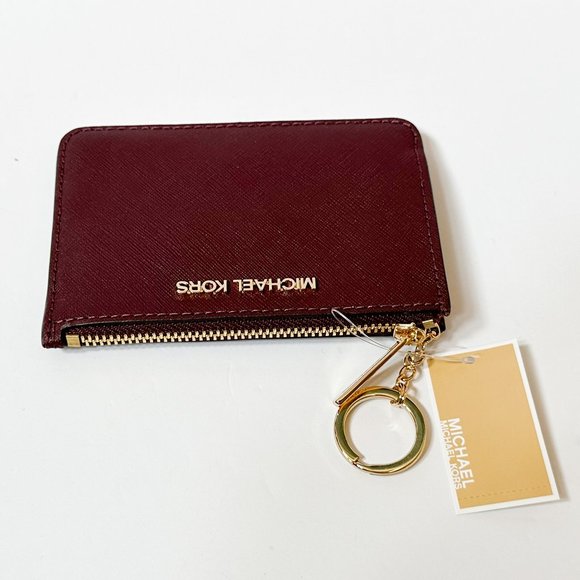 Michael Kors Jet Set Travel Small Top Zip Coin Pouch ID Key Holder Wallet Merlot - Picture 5 of 11